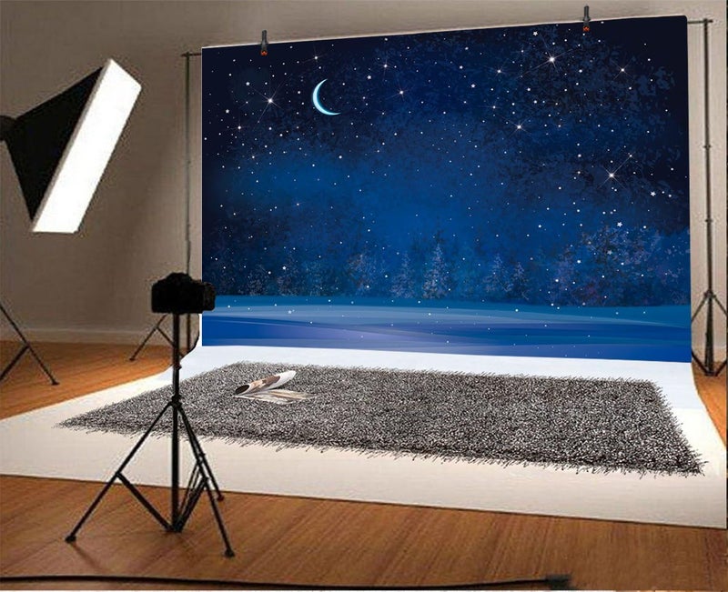 Yeele 10x6.5ft Winter Night Snowfall Snowflake Photography Backdrops Starry Sky Moon Blurry Fir Trees Pine Forest Background Merry Christmas Happy New Year Party Banner Decoration Studio Props - Image 2